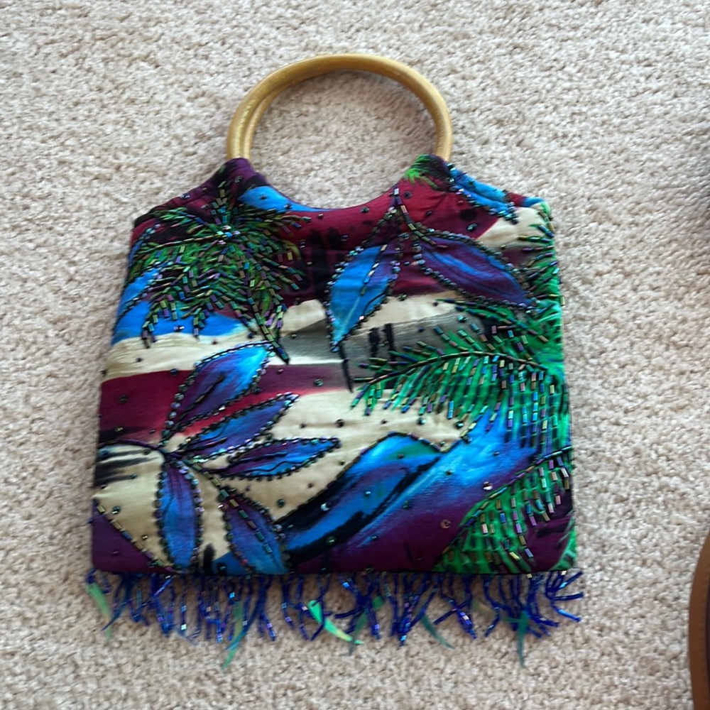 Multi- Colored Small handbag bamboo ring handles